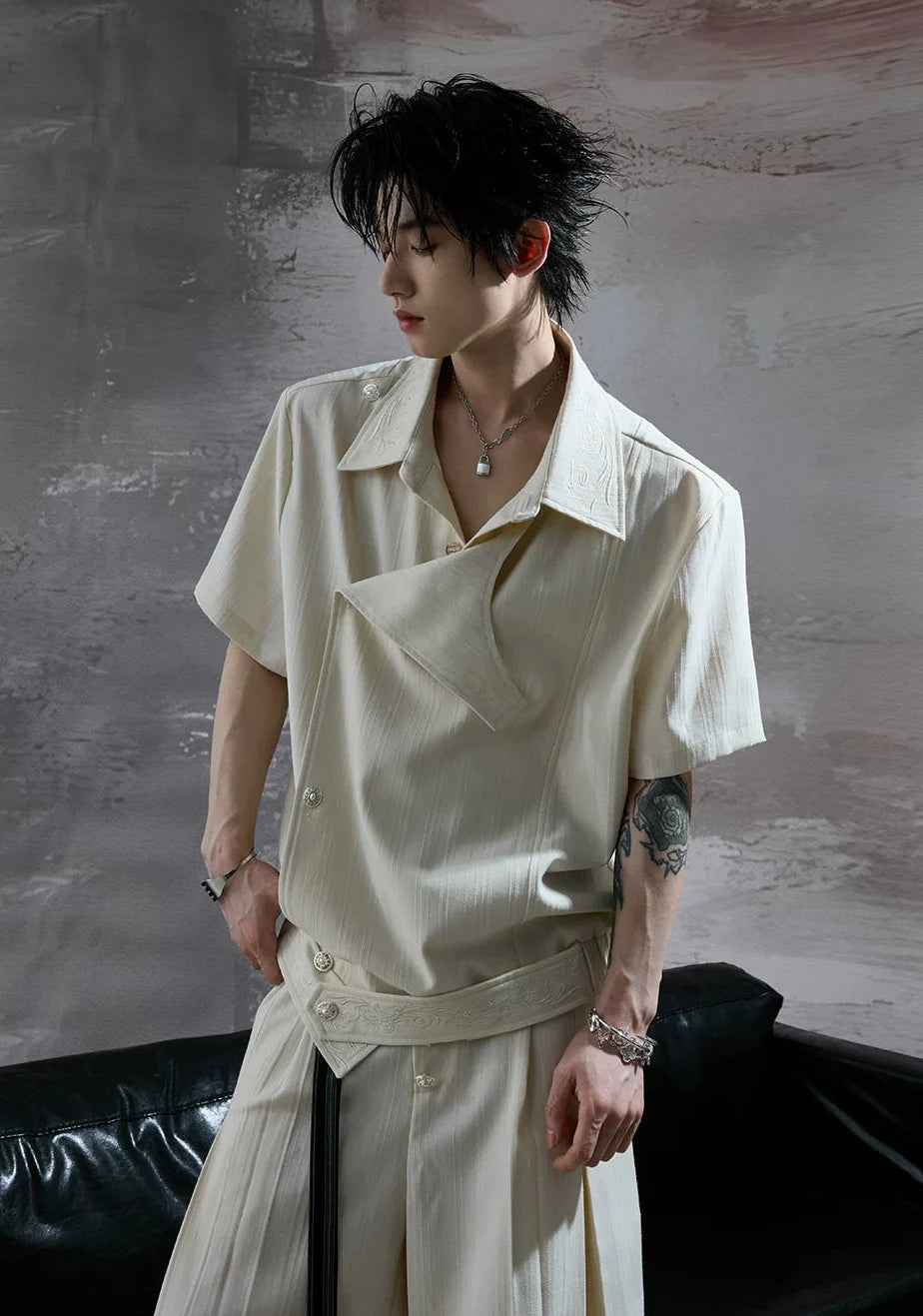 Embroidered Asymmetric Stripe Shirt Tee