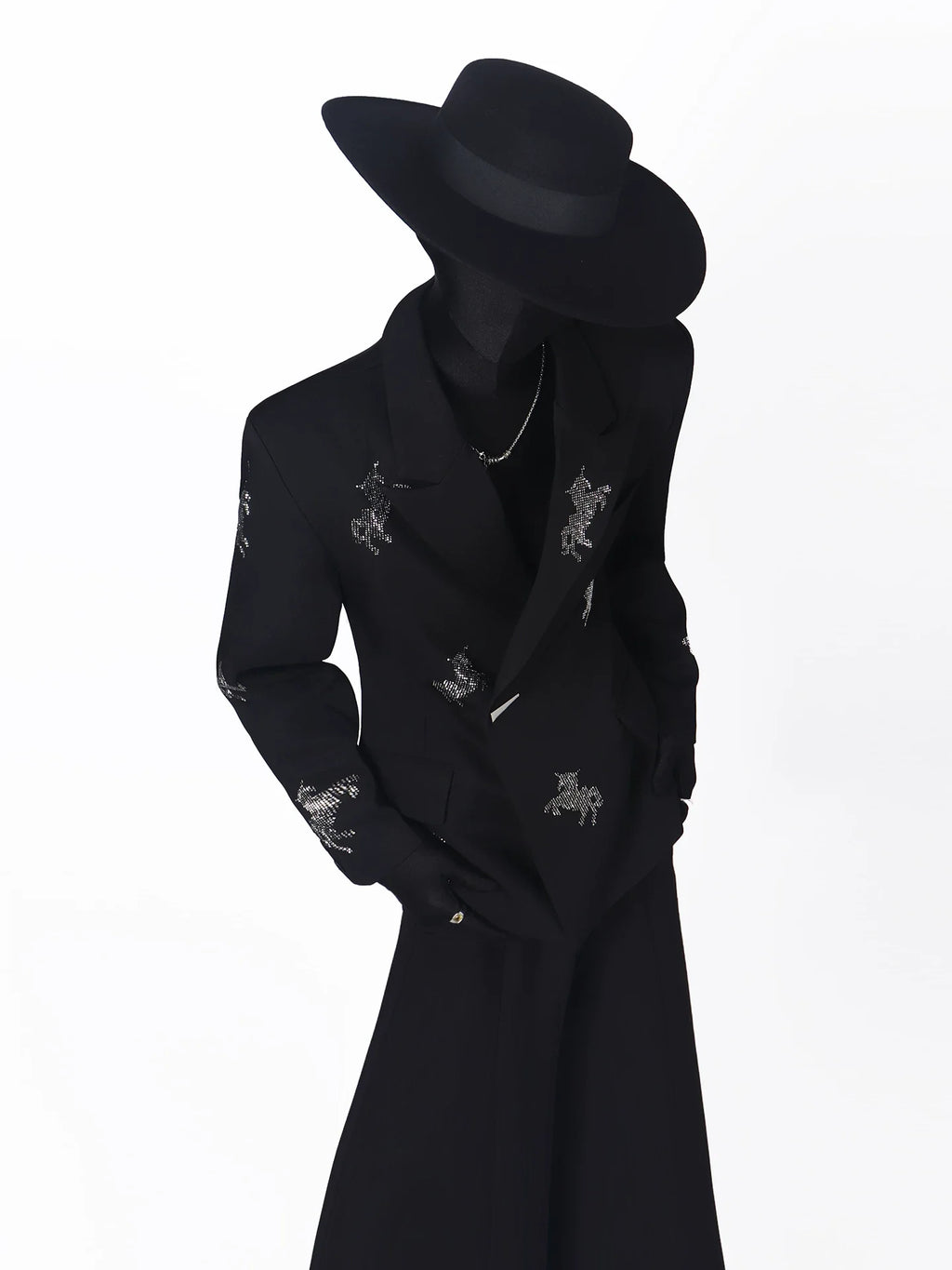 【26s May.】Rhinestone Structured Slim Black Blazer