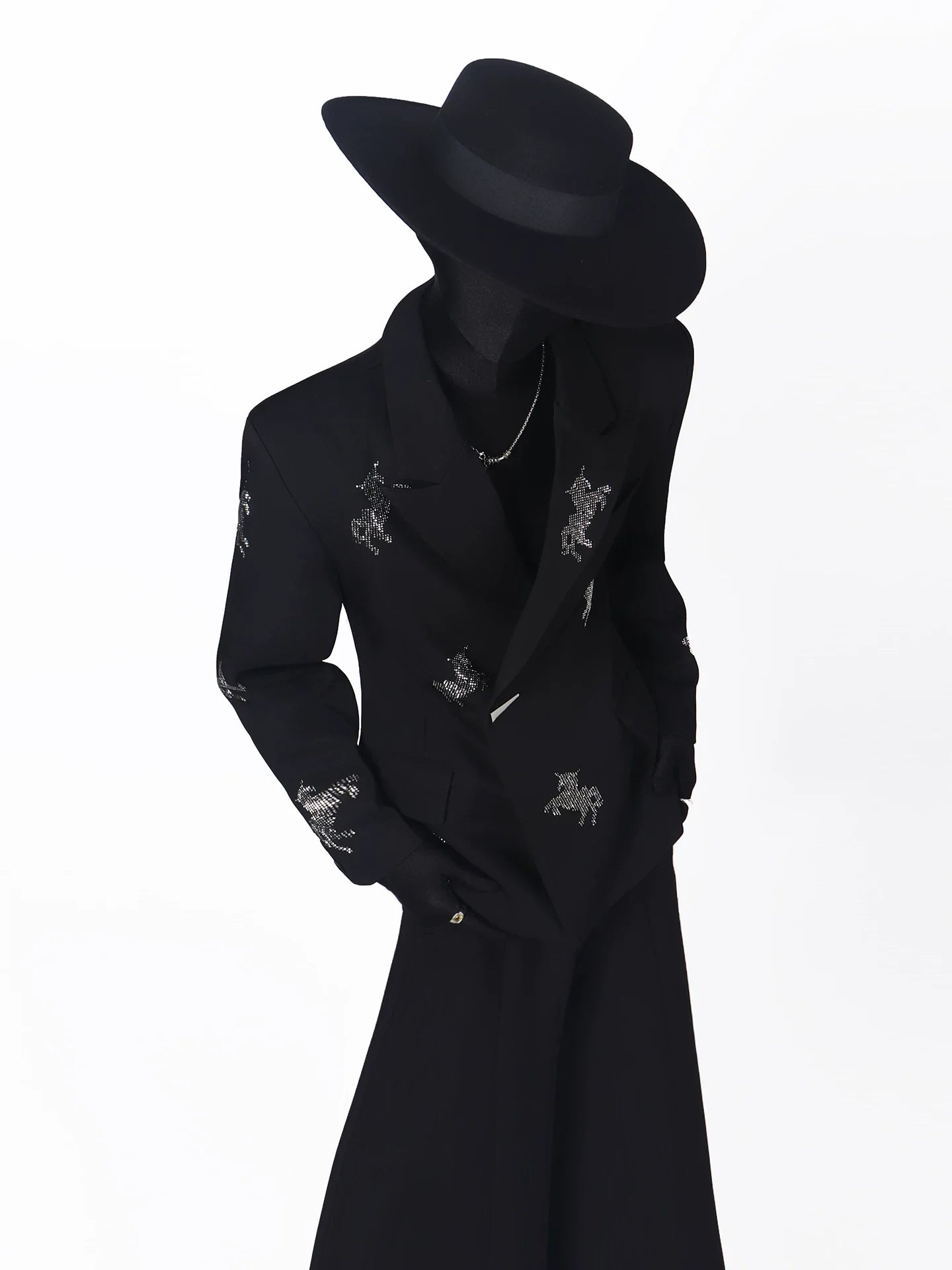 【26s May.】Rhinestone Structured Slim Black Blazer