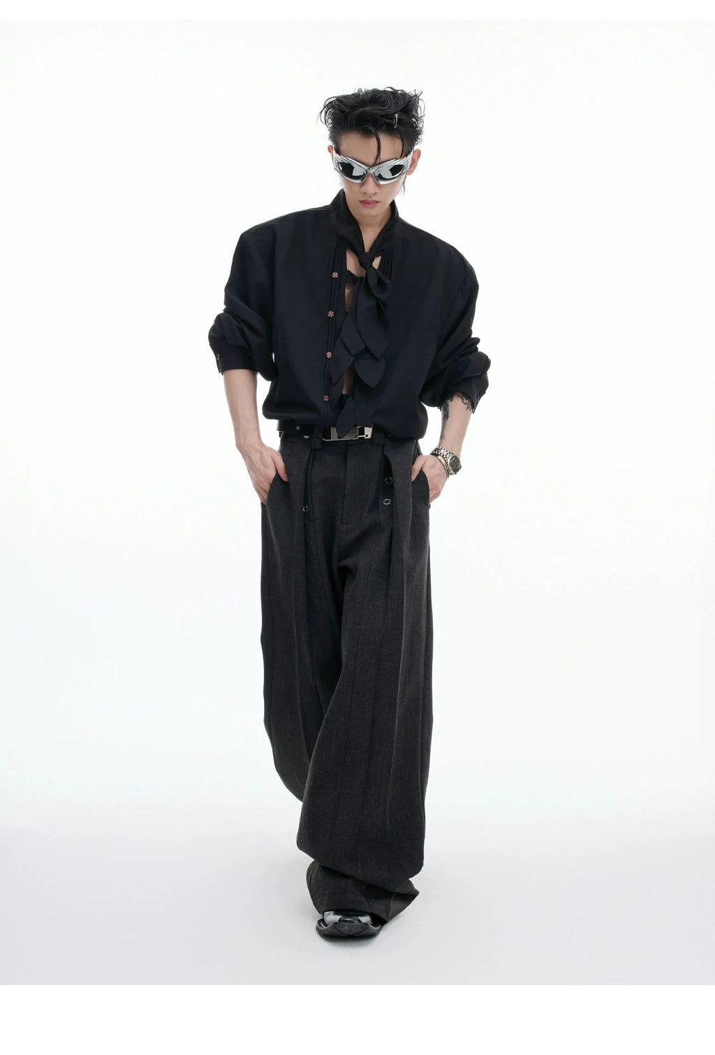 【25s Aug.】Scarf Neckline Ice Silk Shirt