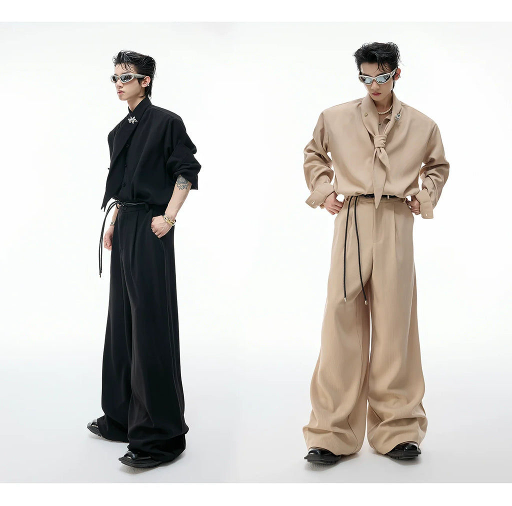 【26s Apr.】Scarf Shoulder Pad Shirt / Drape Wide-leg Pants