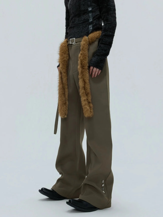 【25s Nov.】Furry Ribbon Metal Button Trousers Hover Image