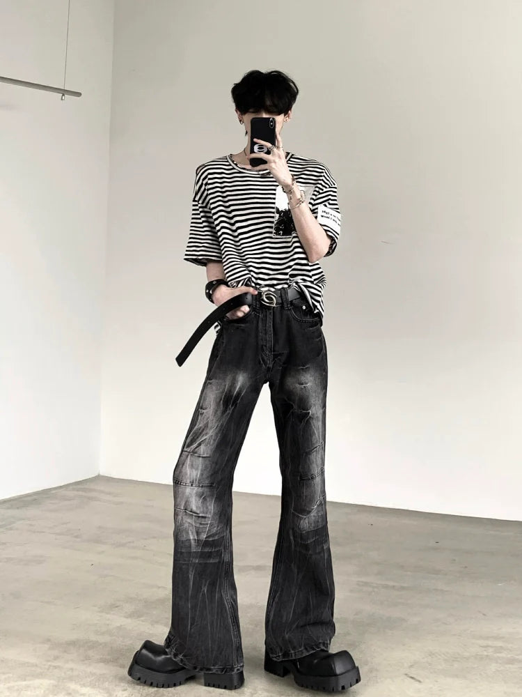 【25s Sep.】Vintage Pleated Lightning Pattern Jeans