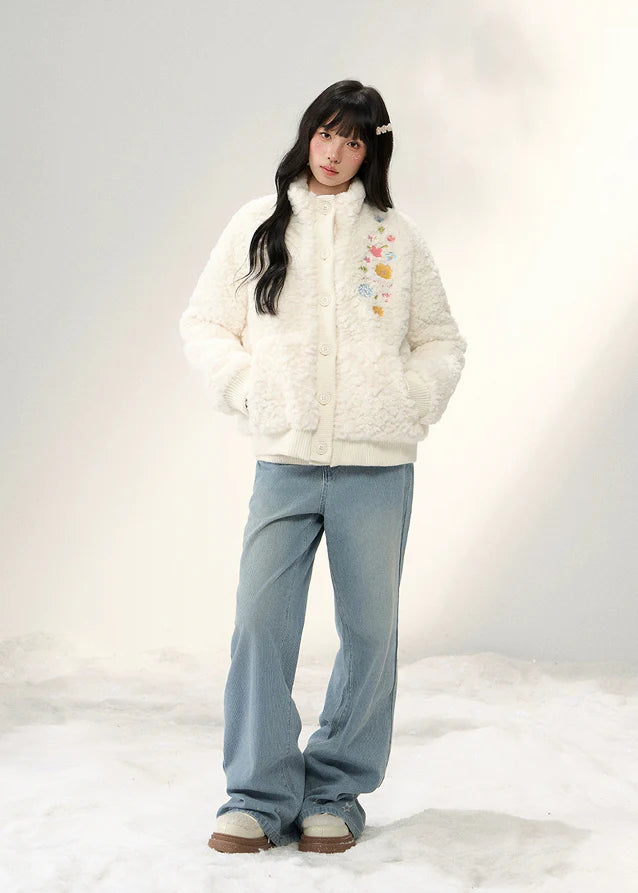 Cozy Blossom Panel Knit Fur Jacket
