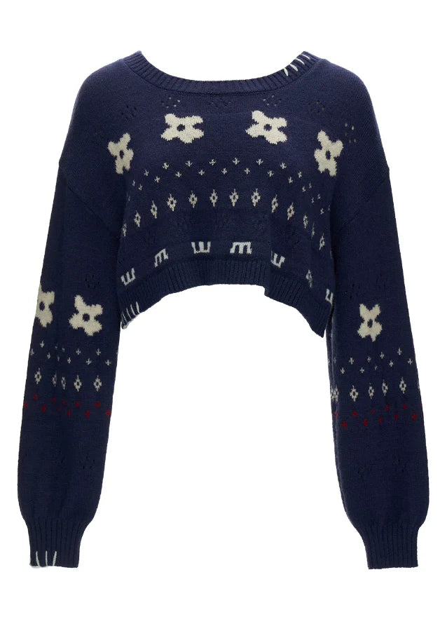 Star Flower Knit  Lazy Crop Sweater Drop