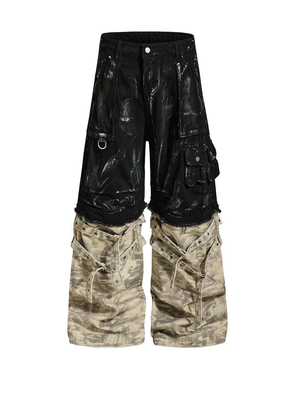 【26s May.】Paint Splatter Patchwork Camo Wide Cargo Pants