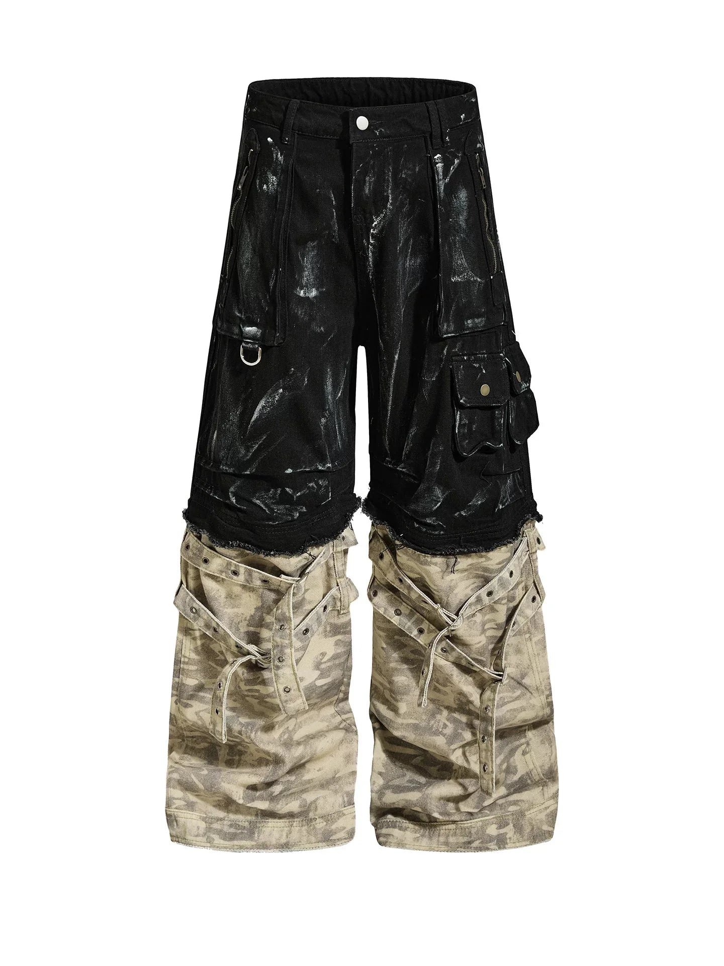 【26s May.】Paint Splatter Patchwork Camo Wide Cargo Pants