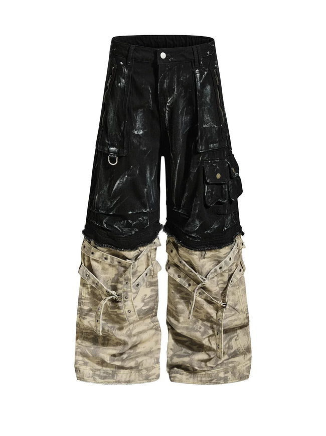 【26s May.】Paint Splatter Patchwork Camo Wide Cargo Pants Hover Image
