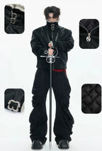 【26s Jan.】Black Python Textured Eagle Down Leather Jacket