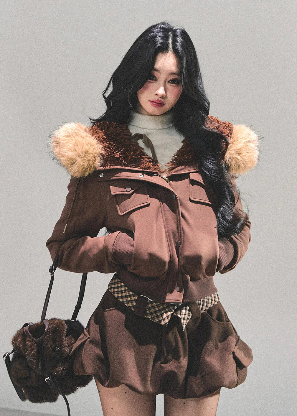 Frost Petal Faux-Fur Hooded Jacket