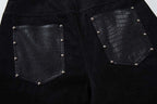 Studded Patchwork Washed Wide-Leg Denim Pants