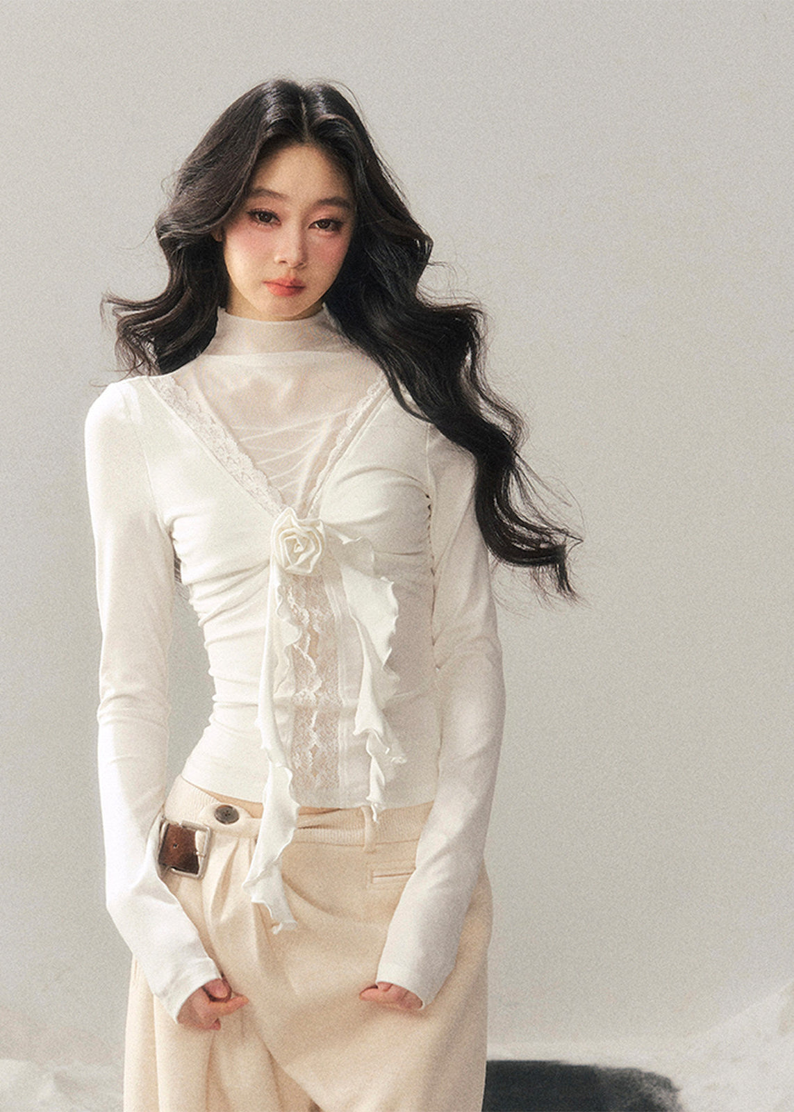 Lace Veil High-Neck Top