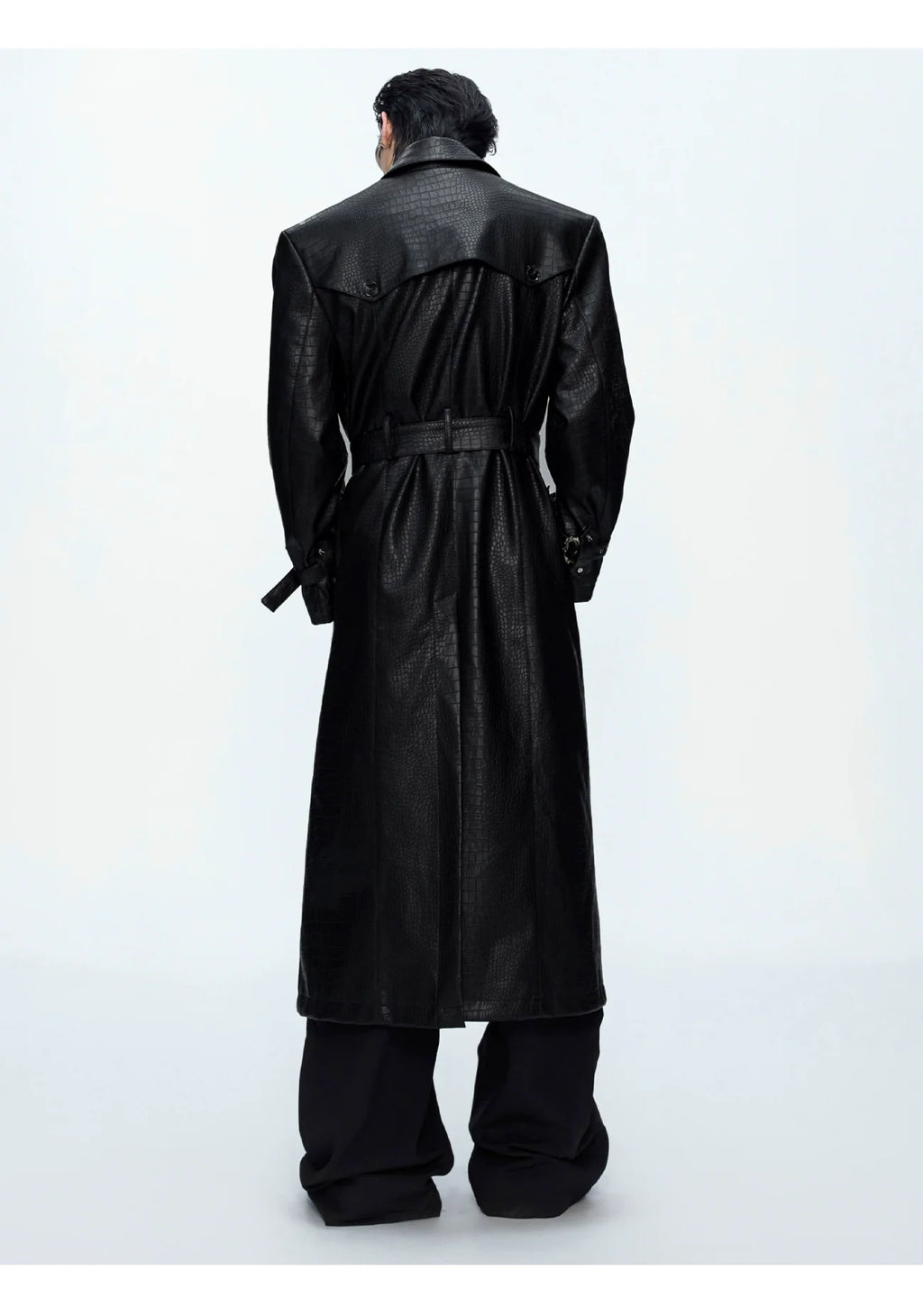 【25s Sep.】Deconstructed Crocodile-effect Metal Buttons Leather Coat