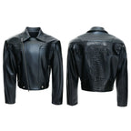 【26s Feb.】Deconstructed Croc-Embossed Asymmetric Zip Leather Jacket