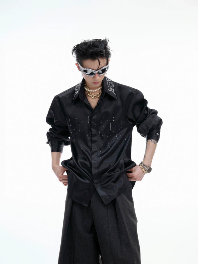 【25s Aug.】Shimmer Satin Cropped Top Hover Image