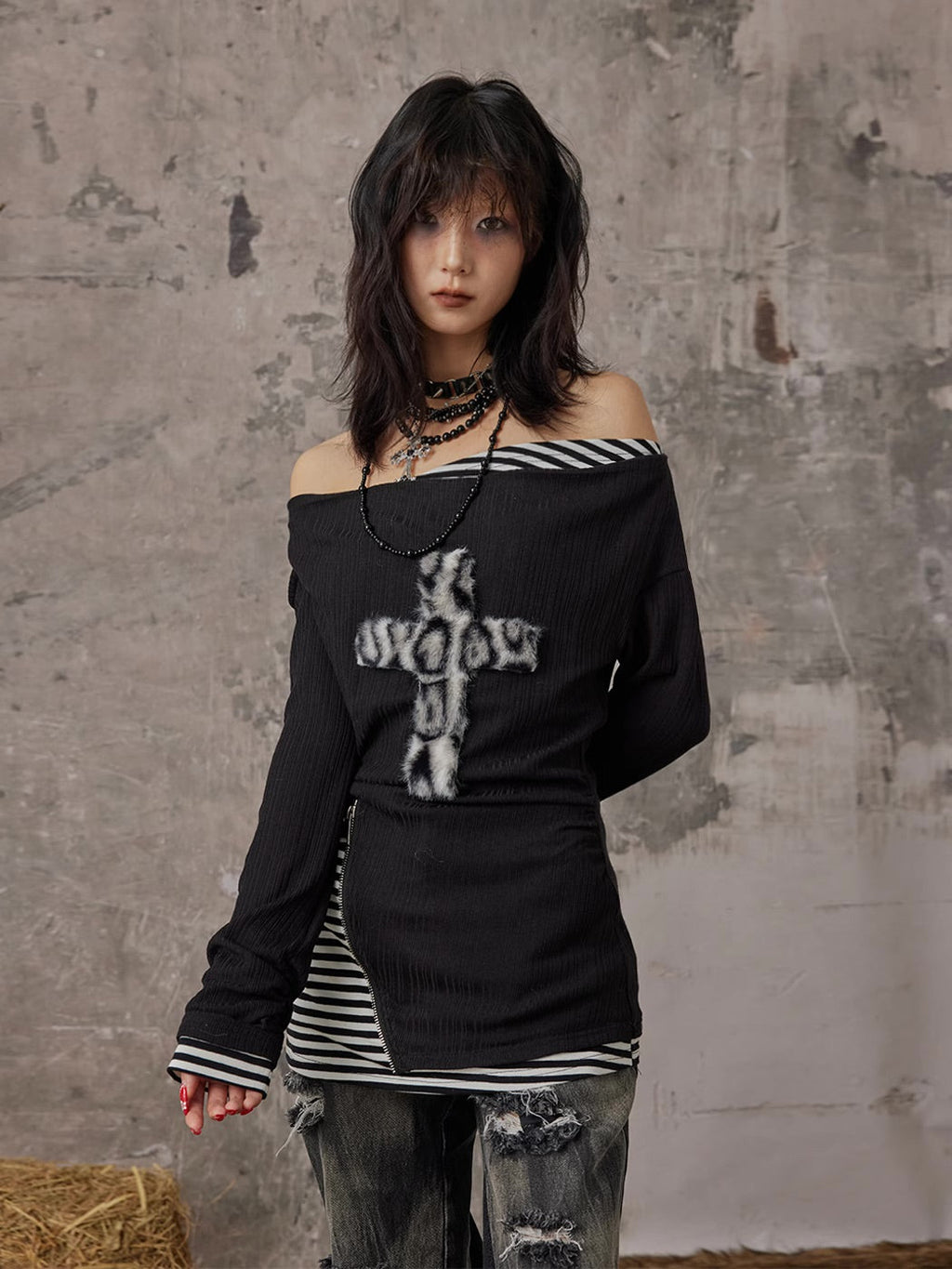 Fake Two-piece Slim Fit Long Sleeve Knitted Shirt