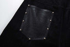 Studded Patchwork Washed Wide-Leg Denim Pants