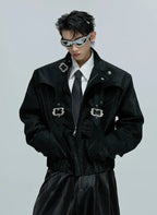 【25s Nov.】Crocodile-print Scale Cropped Leather Jacket