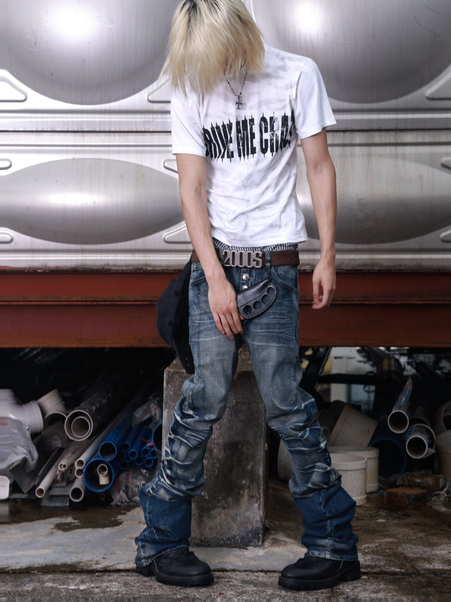 Ice Blue Cracked Washed Curved Denim Jeans Hover Image