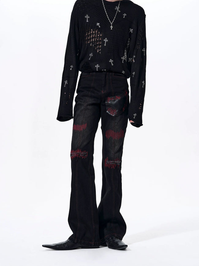 【26s Mar.】Flared Red Striped Jeans Hover Image