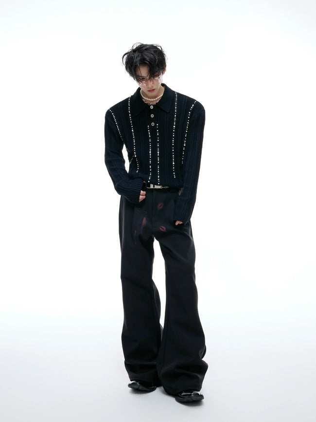 【25s Aug.】Pearl-Embellished Knit Polo Shirt Main Image