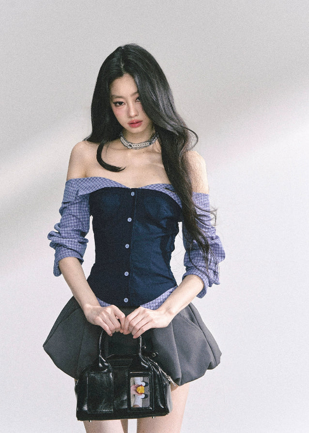 Oxford Muse Off-Shoulder Corset Blouse