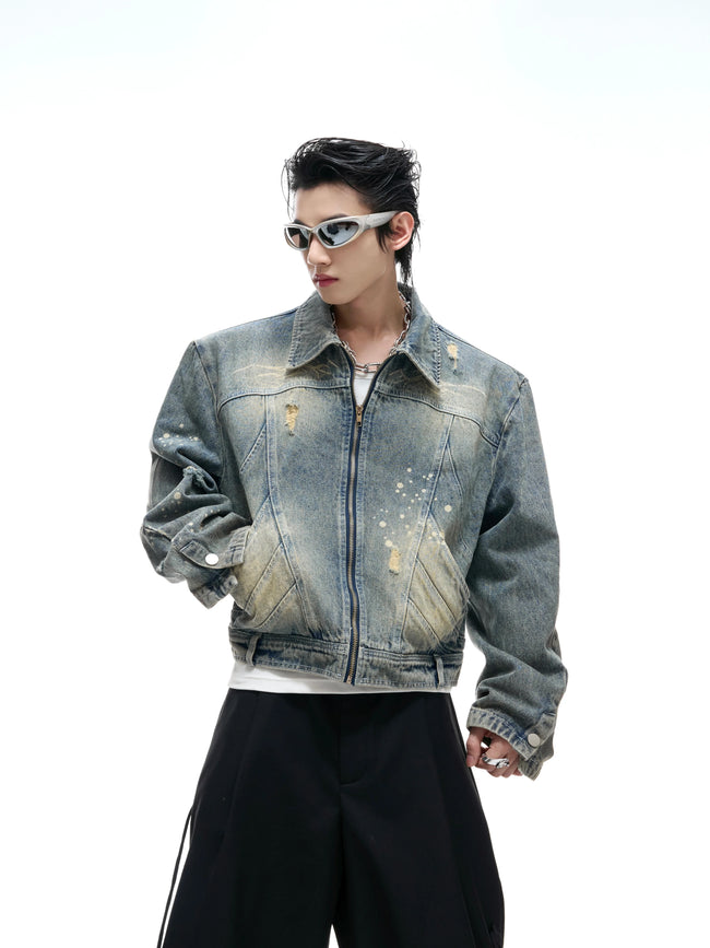【25s Aug.】Distressed Ripped Short Denim Jacket Main Image