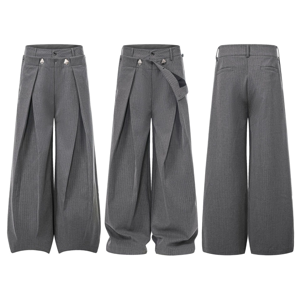 Gray Stripe Pleated Wide Trousers