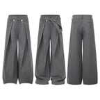Gray Stripe Pleated Wide Trousers