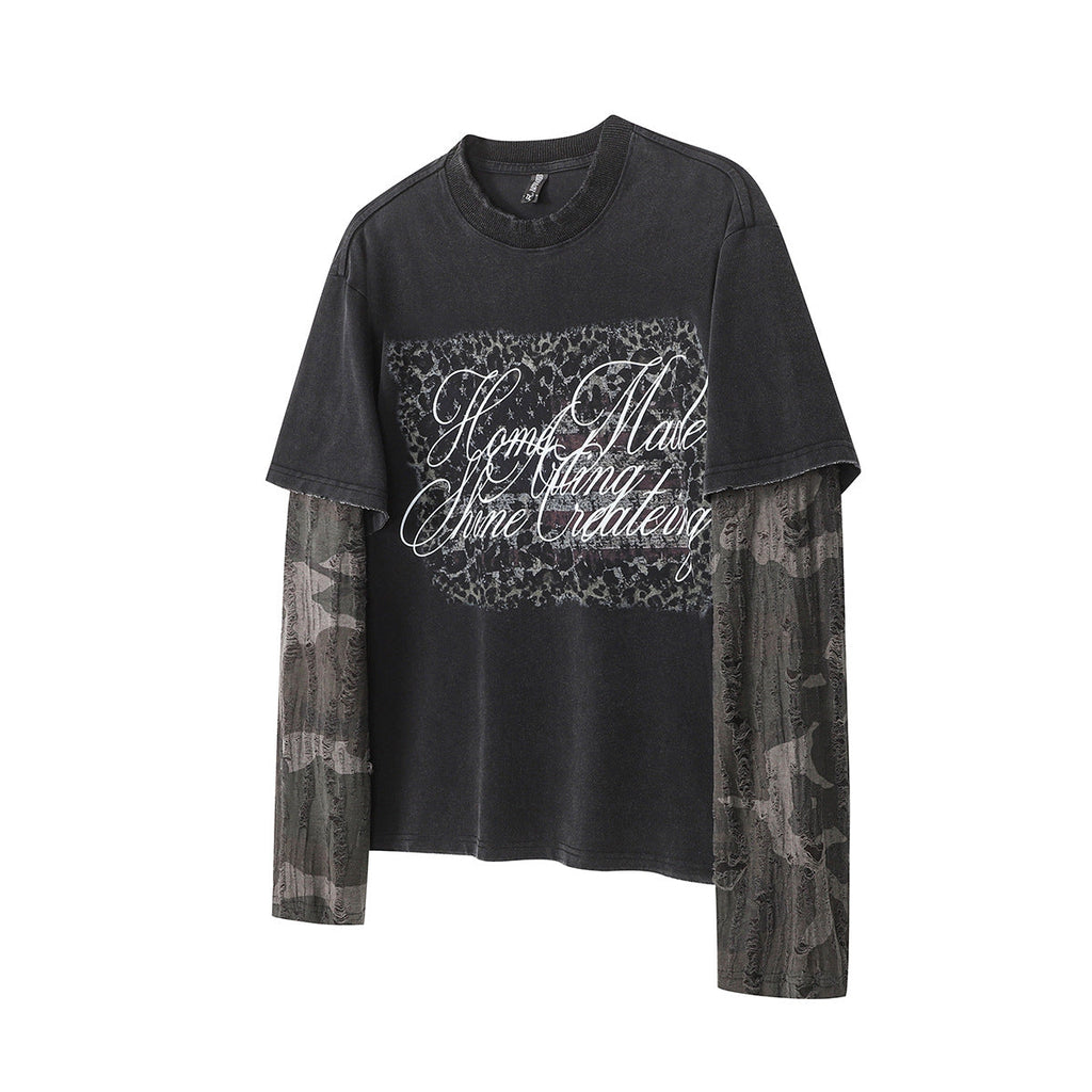 Layered Distressed Washed Long Sleeve Tee
