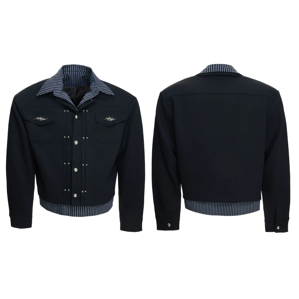 26s Feb.】Striped Faux-Layer Short Jacket
