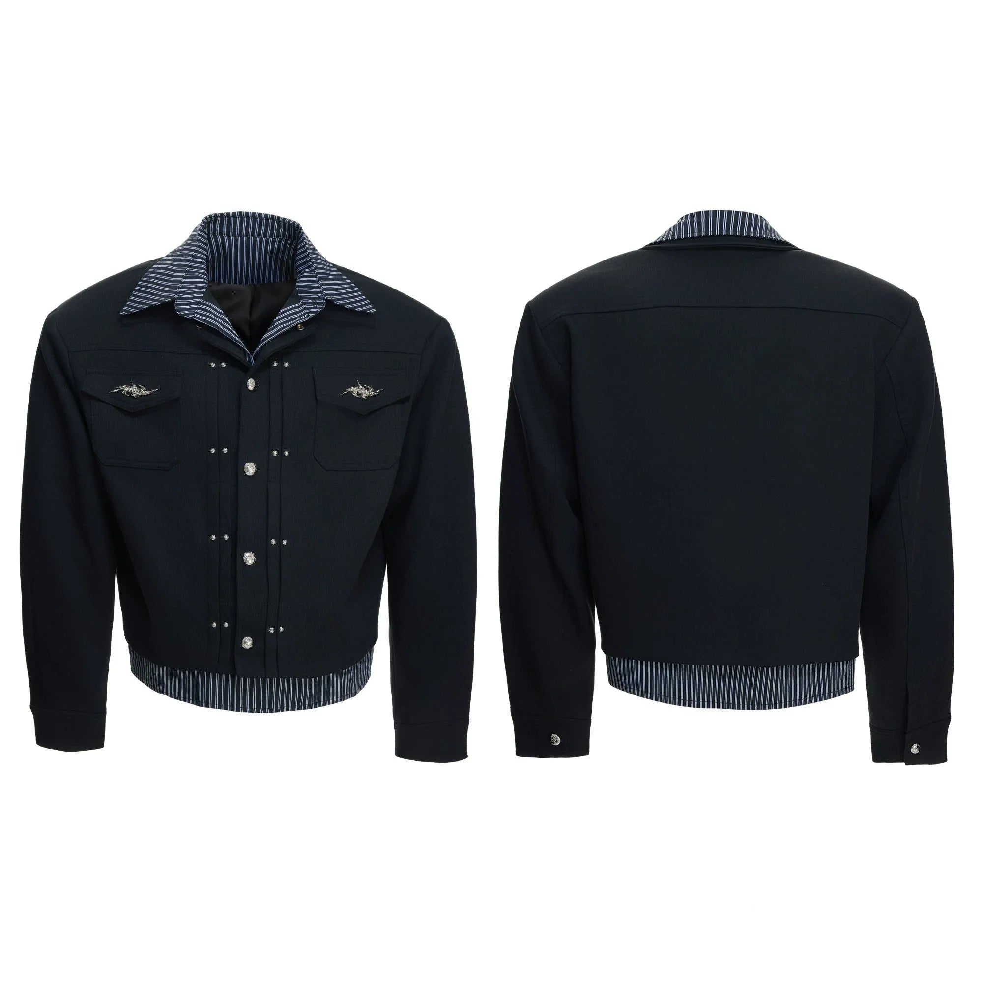 26s Feb.】Striped Faux-Layer Short Jacket