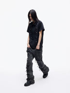 Distressed Raw Hem Slim Straight Jeans
