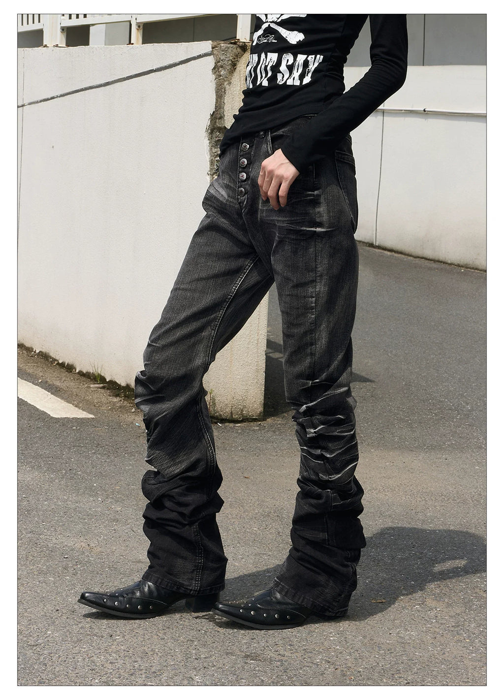 Cracked Washed Curved Skinny Jeans