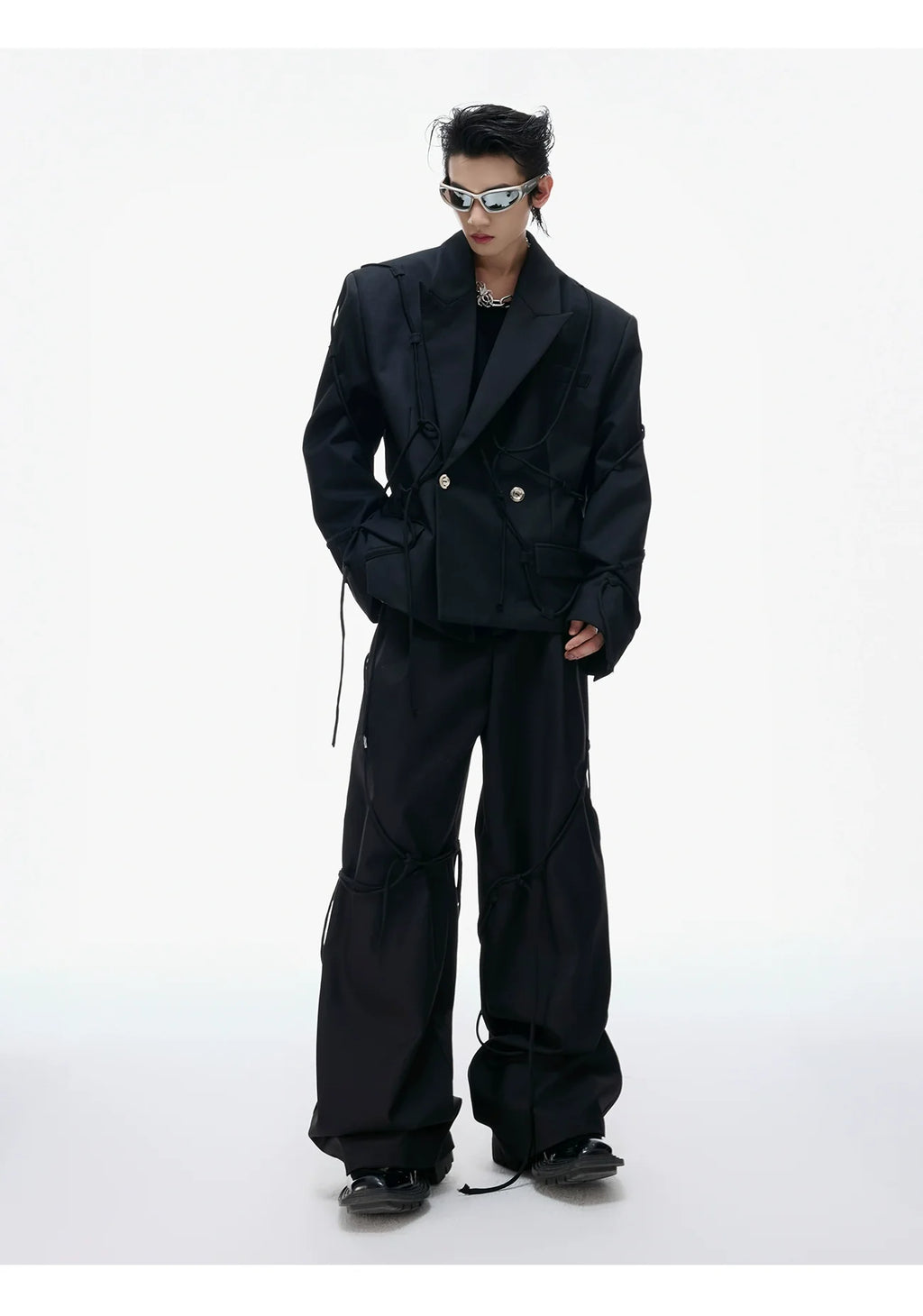 【25s Aug.】Striped Belted Cropped Blazer /Pants Set