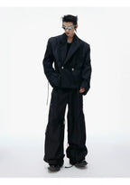 【25s Aug.】Striped Belted Cropped Blazer /Pants Set