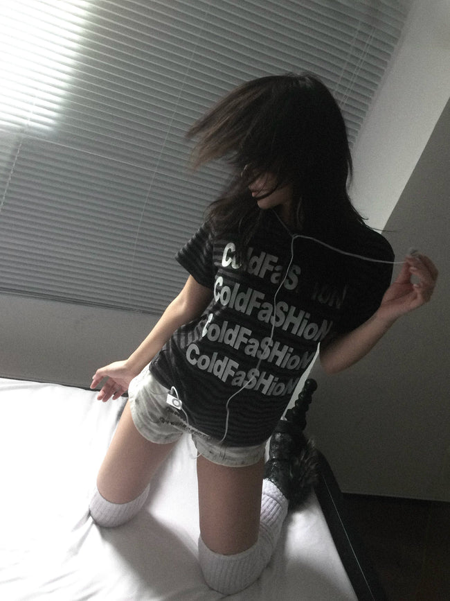 ColdFaSHioN Silver Graphic Stripe Tee Main Image