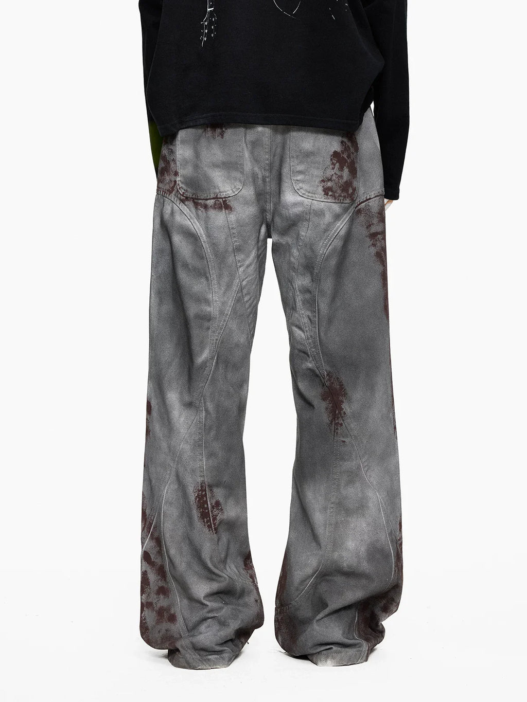 Blood Wash Distressed Flared Denim Jeans