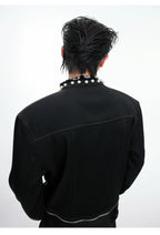 【26s Apr.】Pearl Embellishment Elegant Collarless Loose Denim Jacket / Jeans