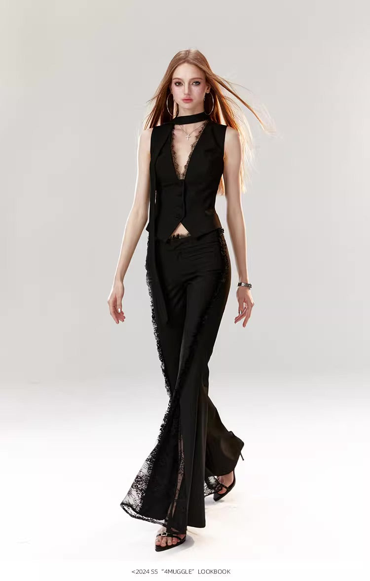 Original lace flared pants high waist