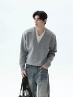 【26s Jan.】Clean-Fit Layered V-Neck Lambswool Knit Sweater