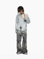 Blood Wash Distressed Flared Denim Jeans