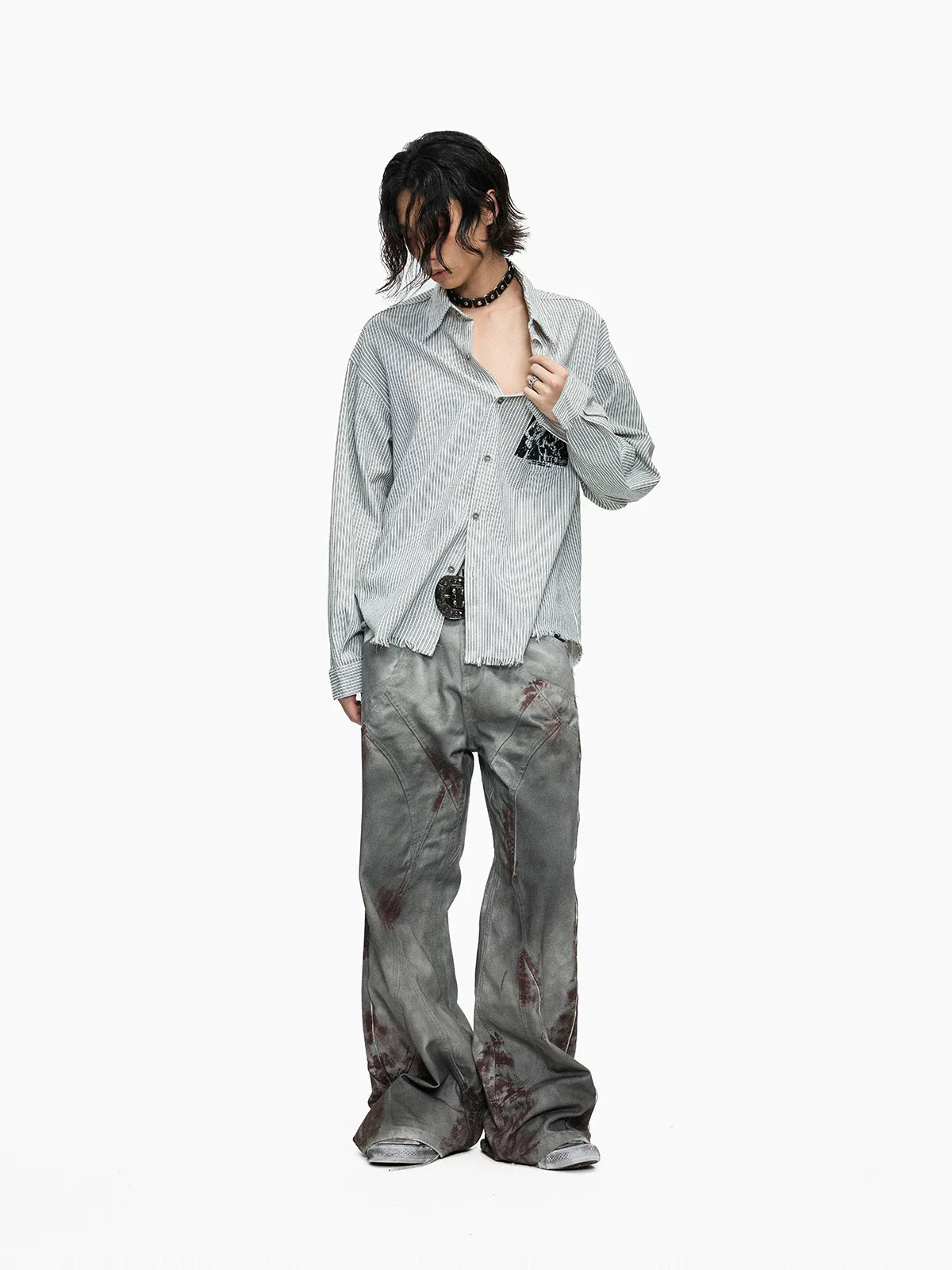 Blood Wash Distressed Flared Denim Jeans