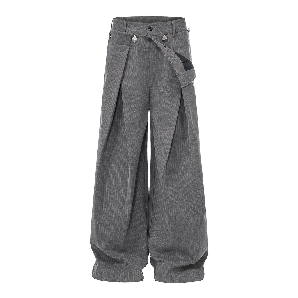 Gray Stripe Pleated Wide Trousers