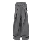 Gray Stripe Pleated Wide Trousers