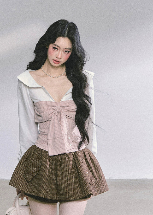Belle Corsetée Striped Bow Blouse