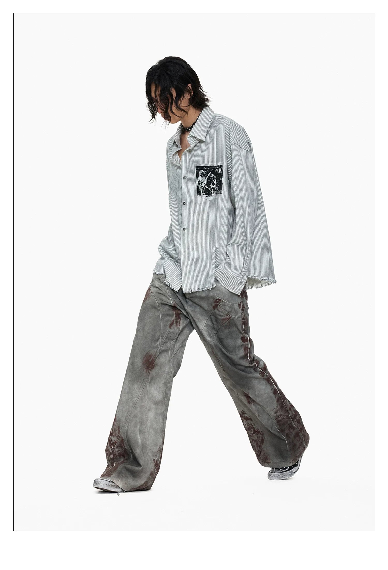 Blood Wash Distressed Flared Denim Jeans