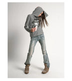 Ice Blue Crack Washed Flared Denim Jeans