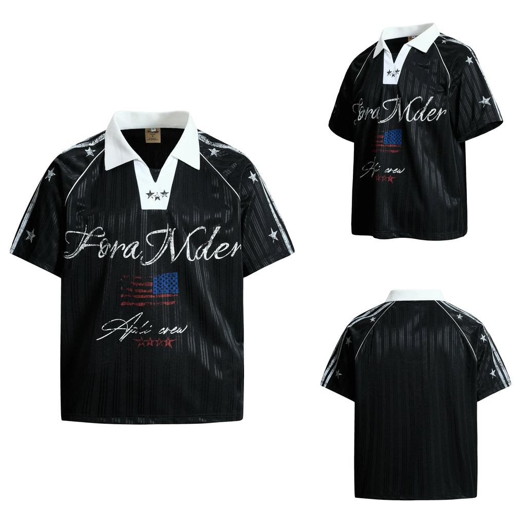 Black White Contrast Football Jersey Tee