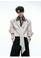 【25s Aug.】Diamond-embellished Ribbon-trimmed Shirt